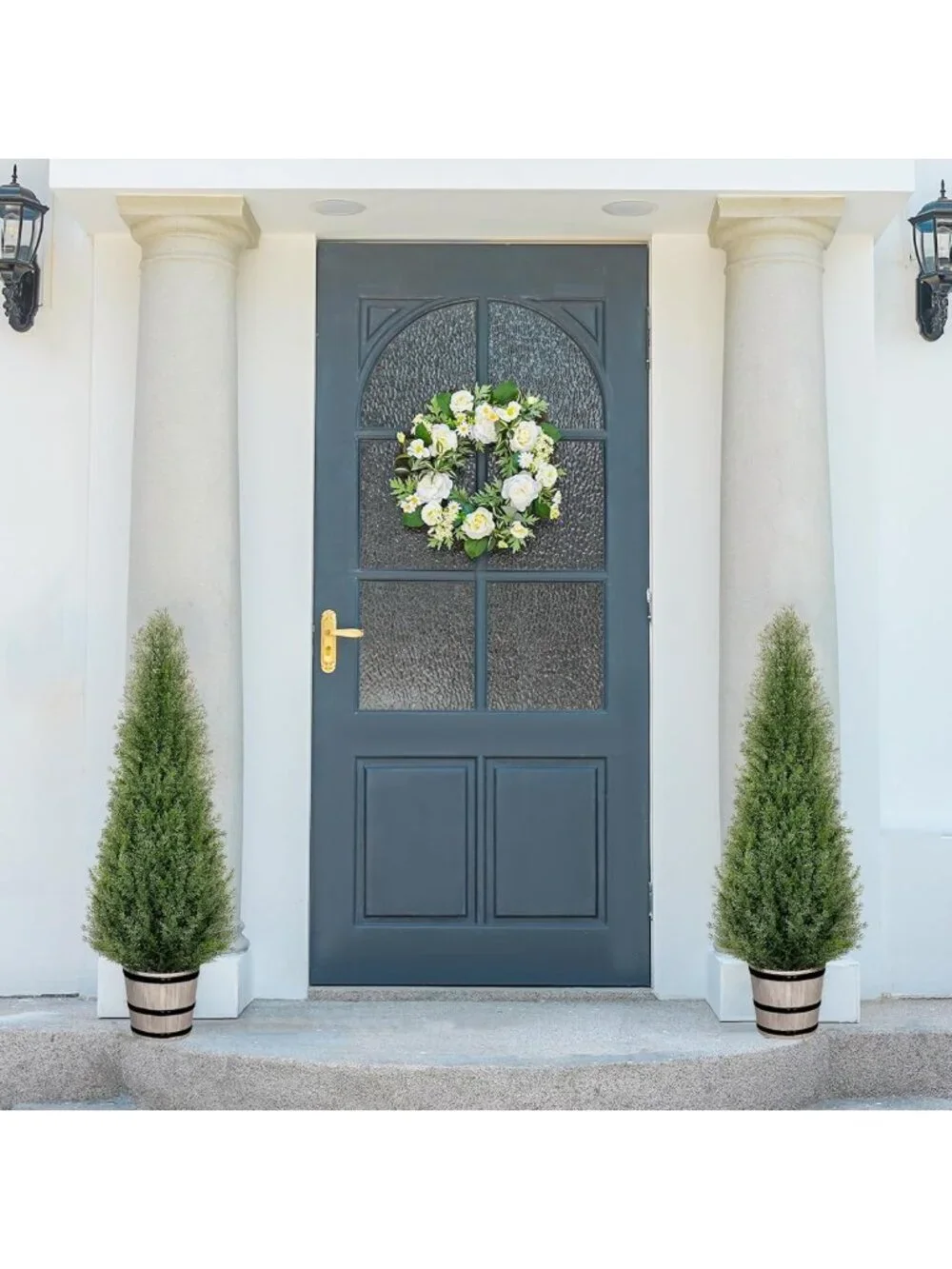 Set of 2 3FT Realistic Artificial Cedar Topiary Trees with Rustic Planter for